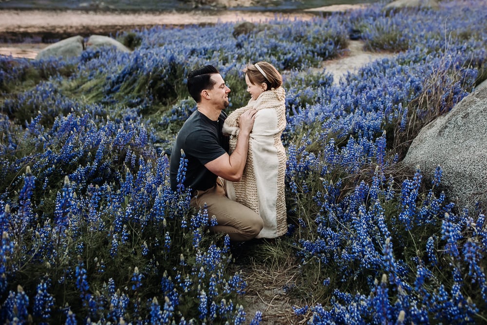 father and daughter in Folsom Lake purple wildflowers